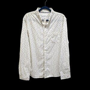 Aeropostale Men’s L Shirt White Blue Dot Button Front Long Sleeve Cotton